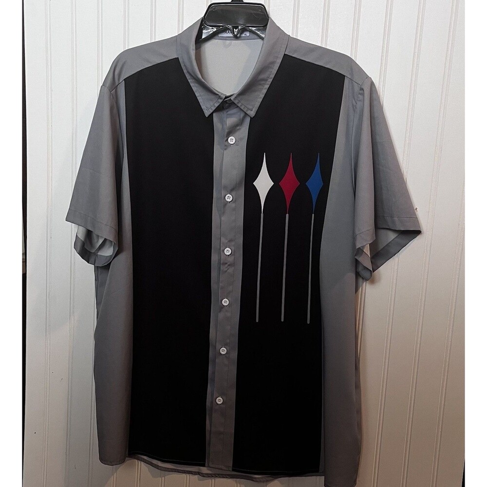 Hawalili Men’s Short Sleeved Button Up Camp Shirt MCM Design Gray Black Size XL - Picture 2 of 8